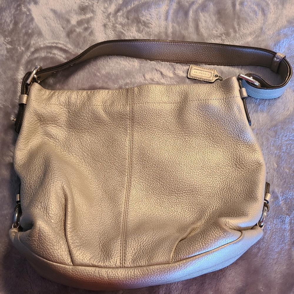 Silver pebble leather Coach F15064 duffle purse
